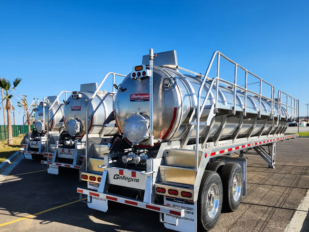 Row of aluminum vacuum tank trailers at the Gallegos plant